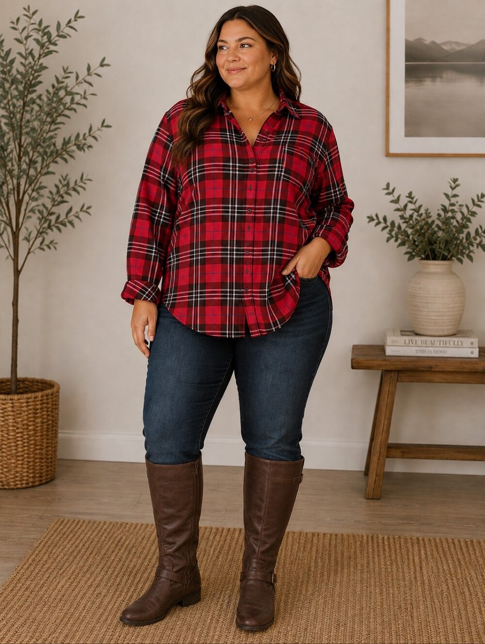 Old Navy Red/Pink Plaid The Boyfriend Shirt Plus Size Women's XXL 100% Cotton